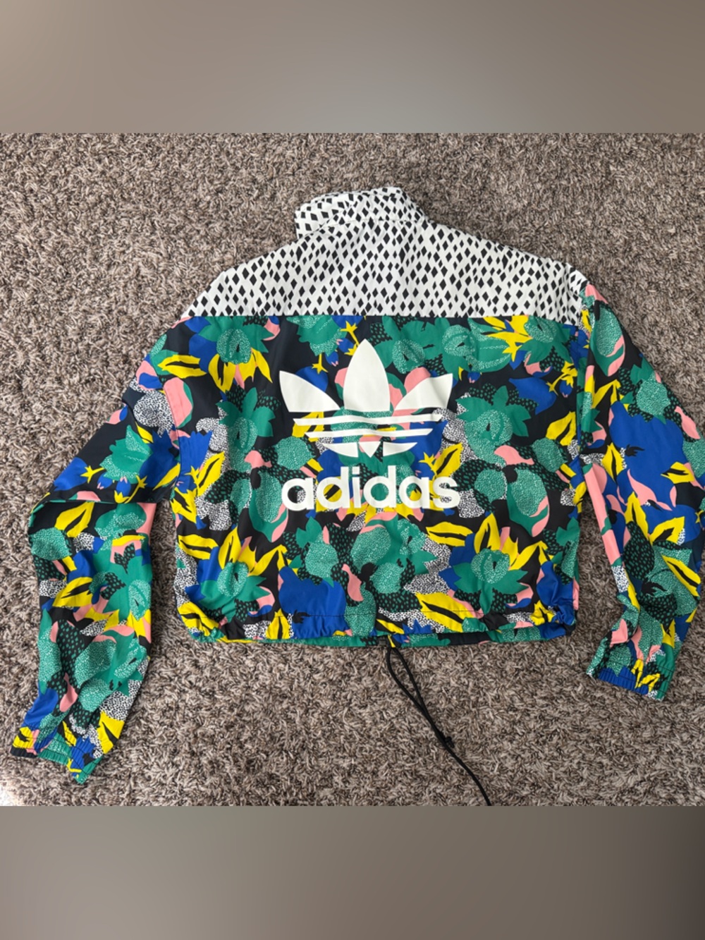 adidas Multicolor Floral Trefoil Windbreaker - Green Blue Yellow Pink White